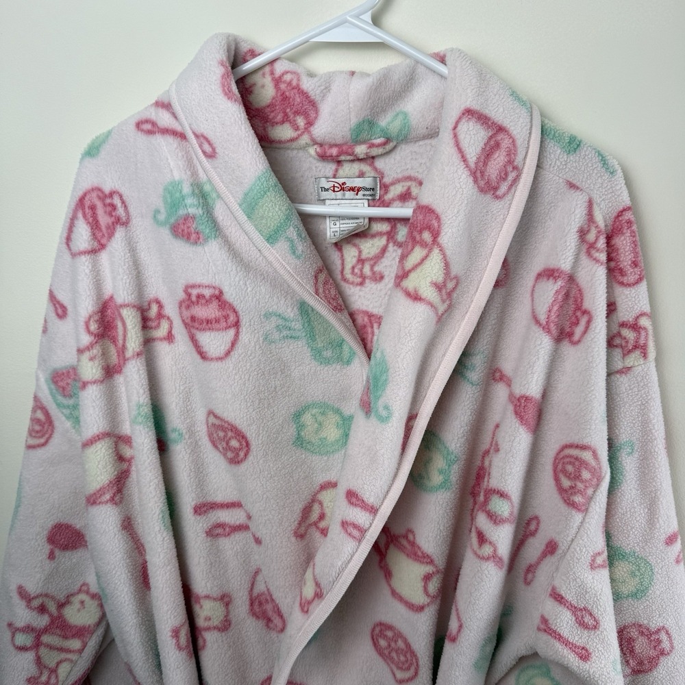 Disney Store Winnie the Pooh Y2K Bath Robe Womens Sz Large Fleece EUC Tea Party